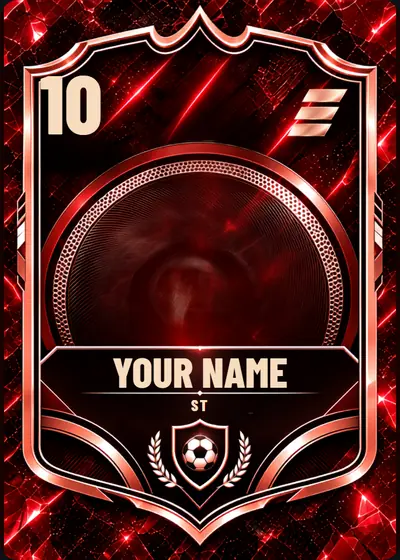 Crimson personalised football card design with space for their photo, name and number