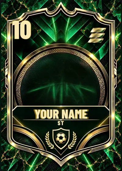 Emerald Edition personalised football card design with space for their photo, name and number