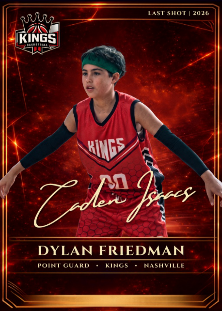 Custom trading card showing a young basketball player on a premium Last Shot template
